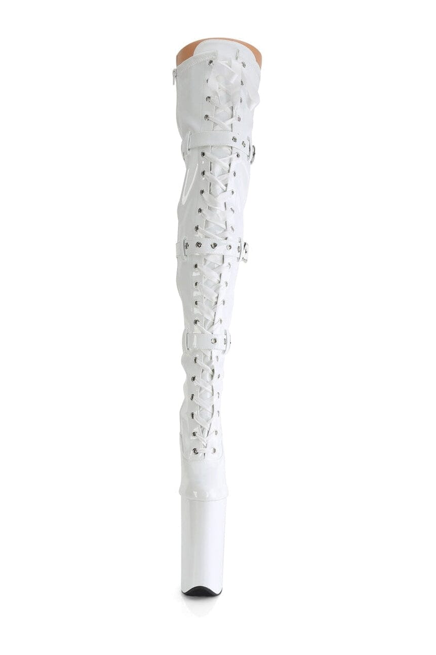 Pleaser BEYOND-3028 White Patent Thigh Boot in White Patent