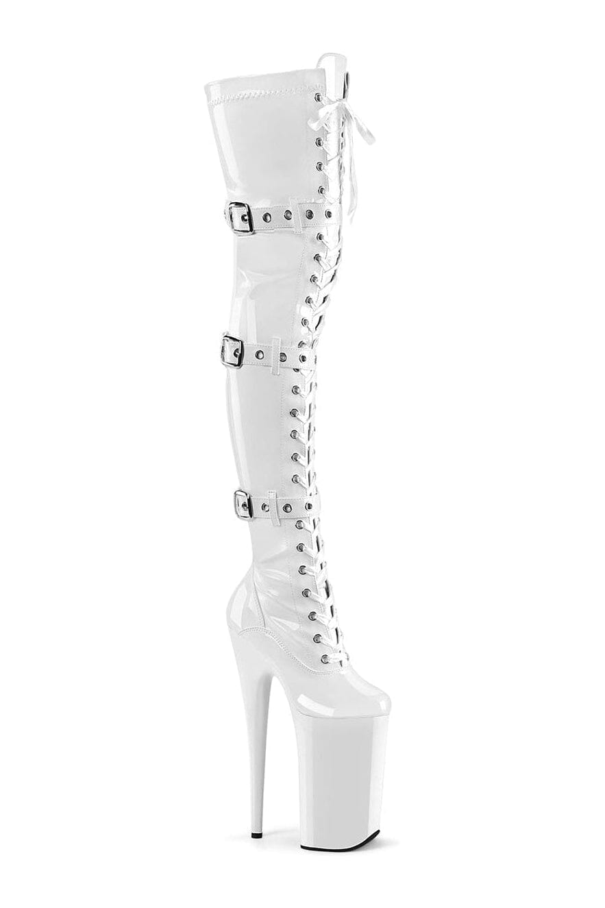 Pleaser BEYOND-3028 White Patent Thigh Boot in White Patent from SexyShoes.com
