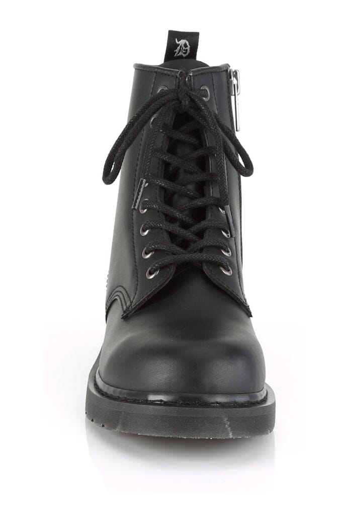 Demonia BOLT-100 Black Vegan Leather Knee Boot in Black Vegan Leather