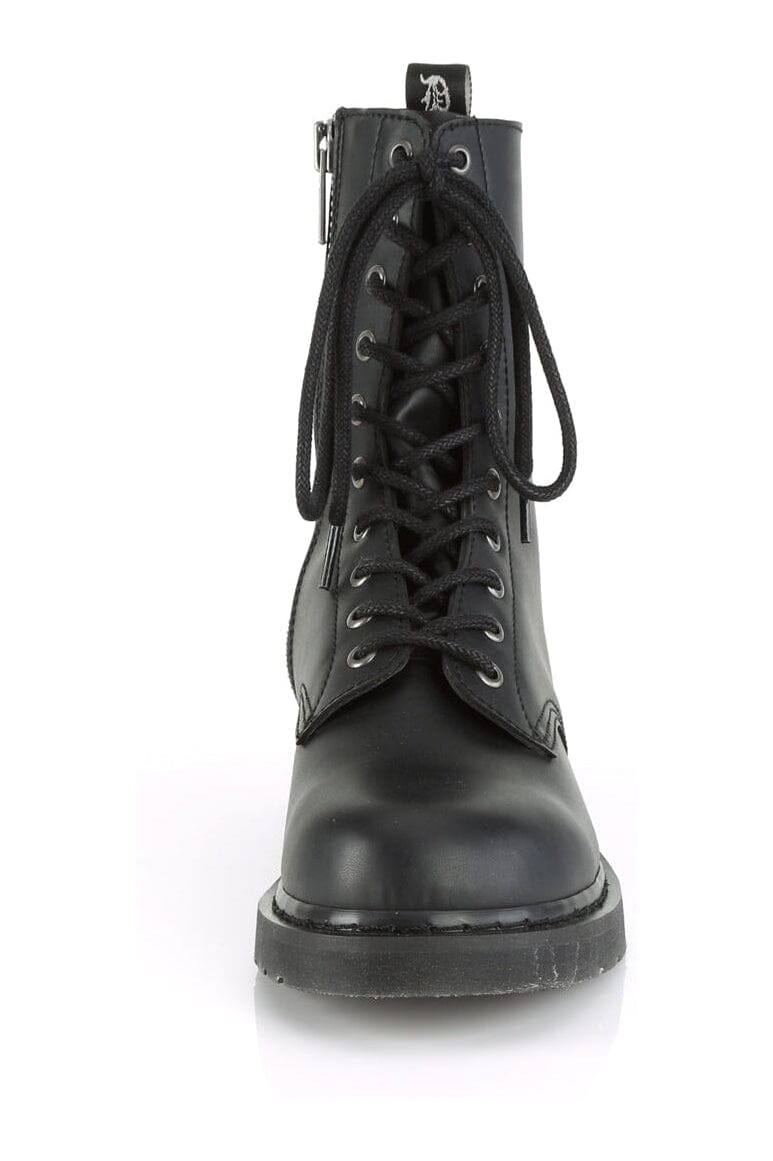 Demonia BOLT-200 Black Vegan Leather Knee Boot in Black Vegan Leather