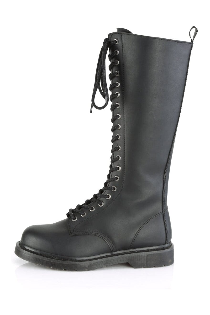 Demonia BOLT-400 Black Vegan Leather Knee Boot in Black Vegan Leather