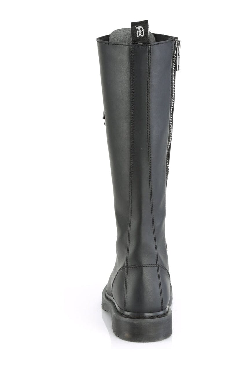 Demonia BOLT-400 Black Vegan Leather Knee Boot in Black Vegan Leather