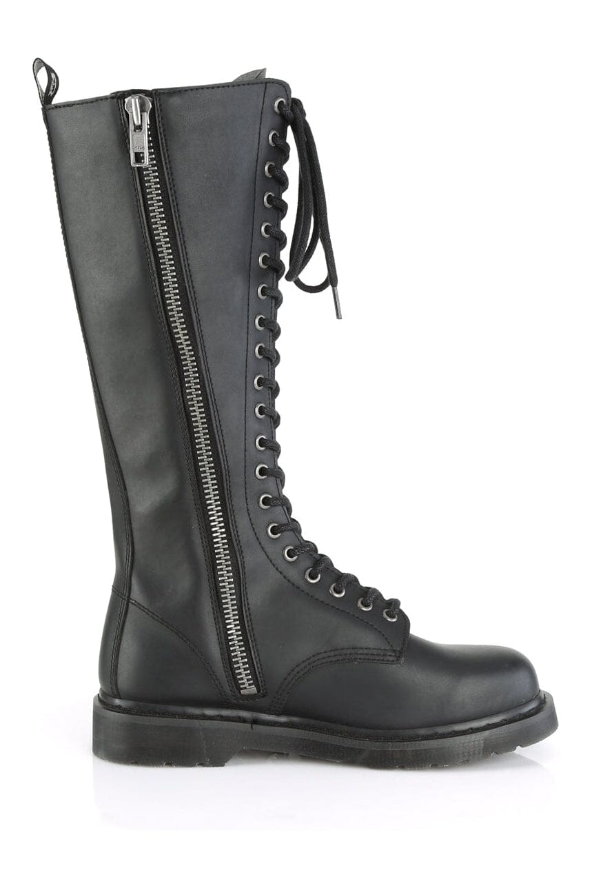 Demonia BOLT-400 Black Vegan Leather Knee Boot in Black Vegan Leather