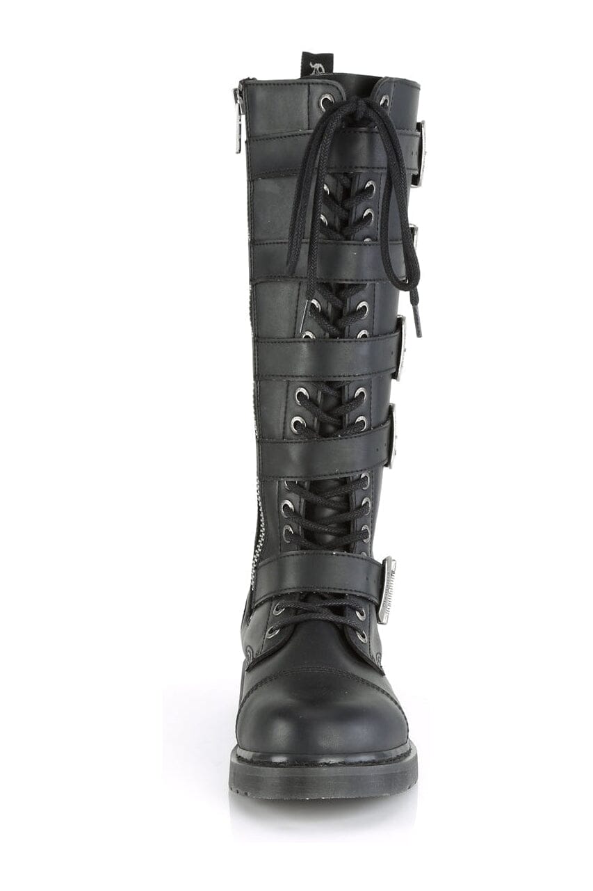 Demonia BOLT-425 Black Vegan Leather Combat Boot in Black Vegan Leather