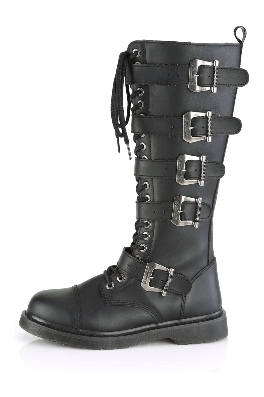 Demonia BOLT-425 Black Vegan Leather Combat Boot in Black Vegan Leather