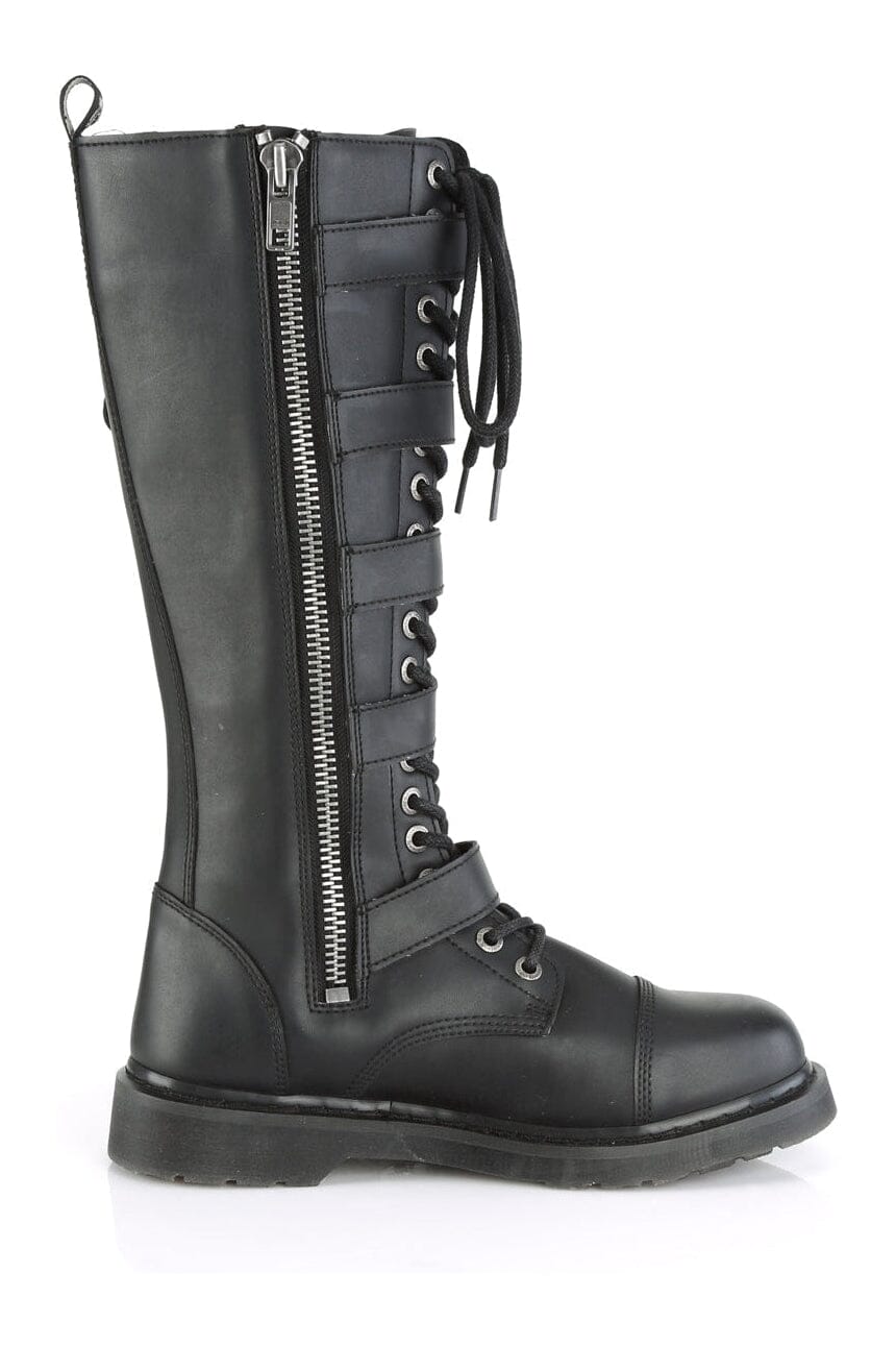 Demonia BOLT-425 Black Vegan Leather Combat Boot in Black Vegan Leather