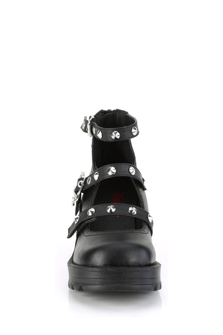 Demonia BRATTY-30 Black Vegan Leather Ankle Shoe in Black Vegan Leather