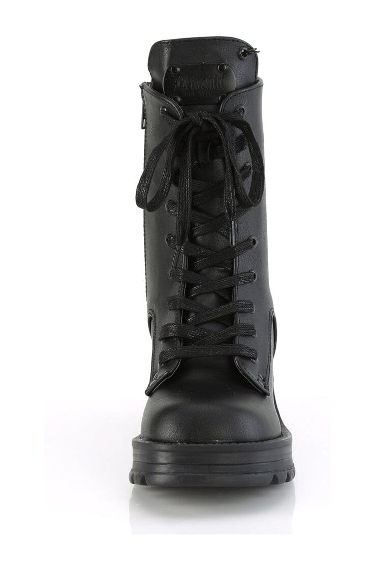 Demonia BRATTY-50 Black Vegan Leather Ankle Boot in Black Vegan Leather