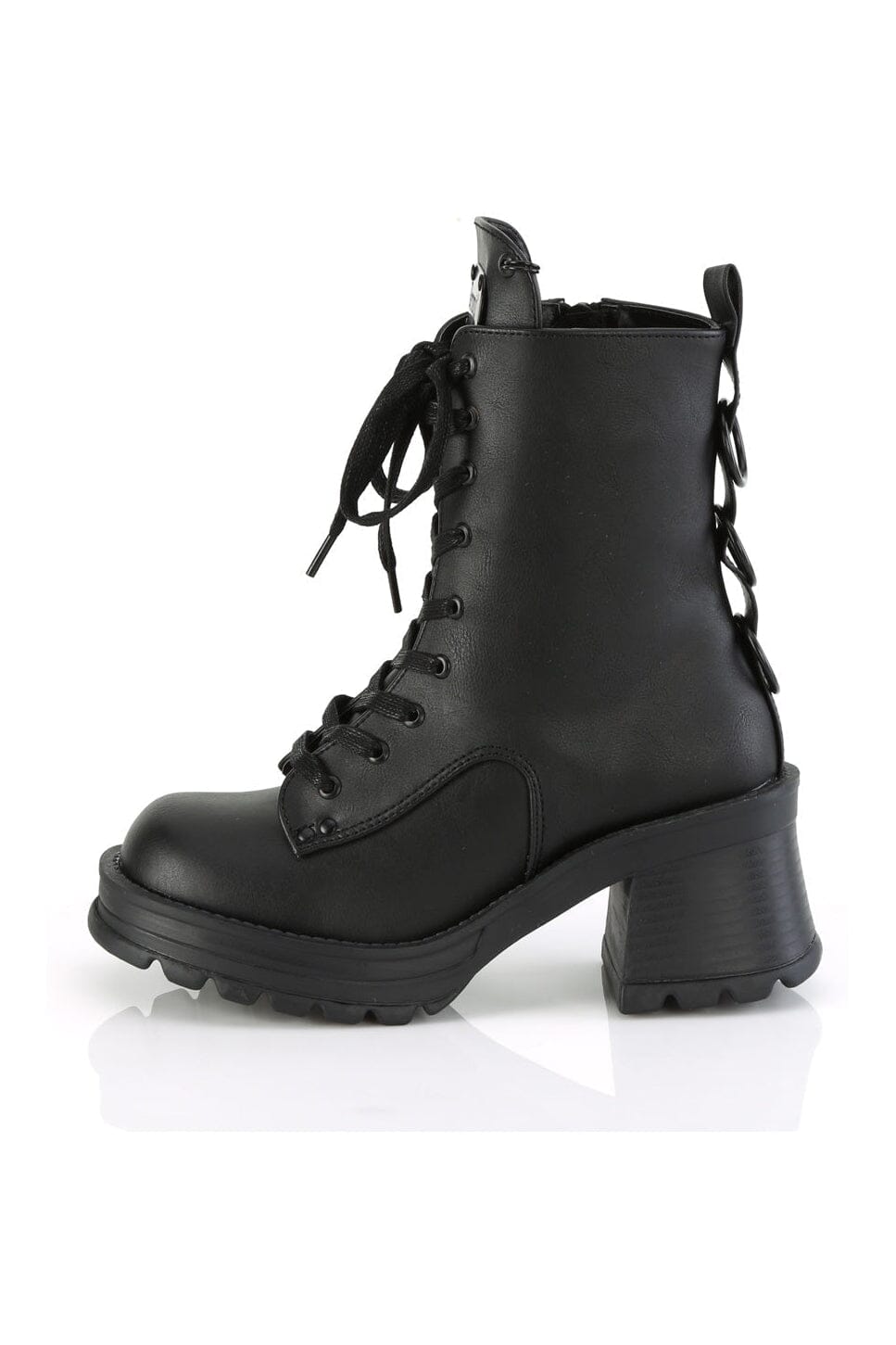 Demonia BRATTY-50 Black Vegan Leather Ankle Boot in Black Vegan Leather