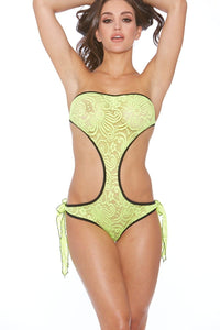 Bodyshotz One Piece Bandeau Hurricane Lace Hour Glass Bodysuit in Yellow  from SexyShoes.com