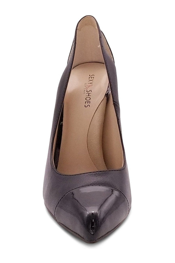 Sexyshoes Signature Cut Out Designed Pointed Toe Spectator Pump in Black Faux Leather