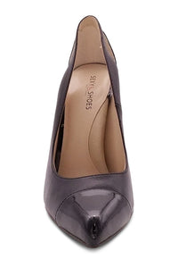 Sexyshoes Signature Cut Out Designed Pointed Toe Spectator Pump in Black Faux Leather