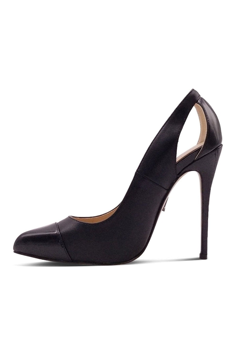Sexyshoes Signature Cut Out Designed Pointed Toe Spectator Pump in Black Faux Leather