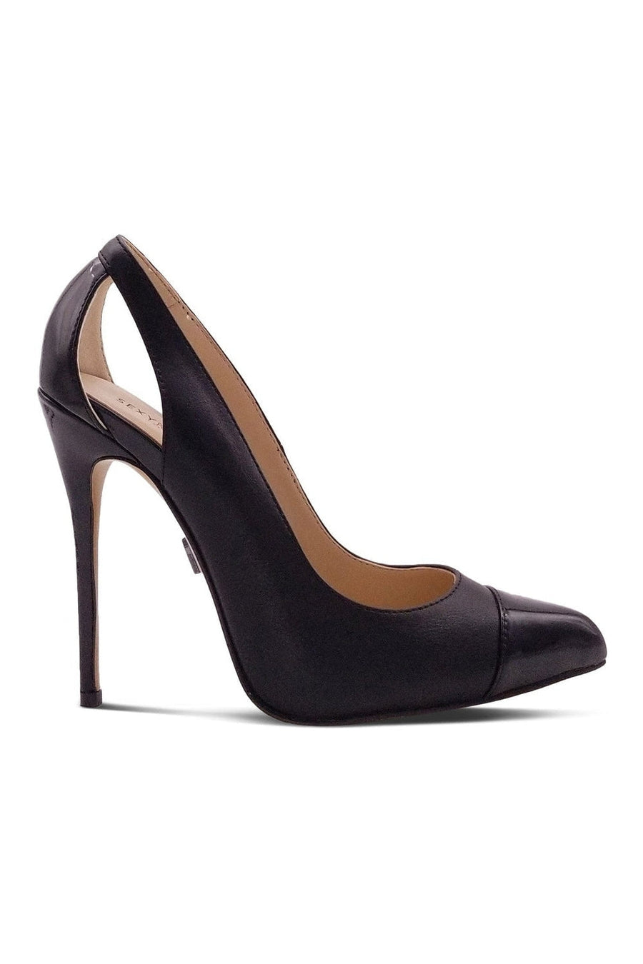 Sexyshoes Signature Cut Out Designed Pointed Toe Spectator Pump in Black Faux Leather