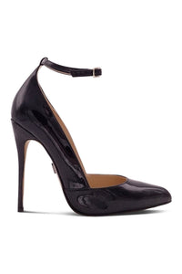 Sexyshoes Signature Sexy A Line Ankle Strap Stiletto Pump in Black Patent