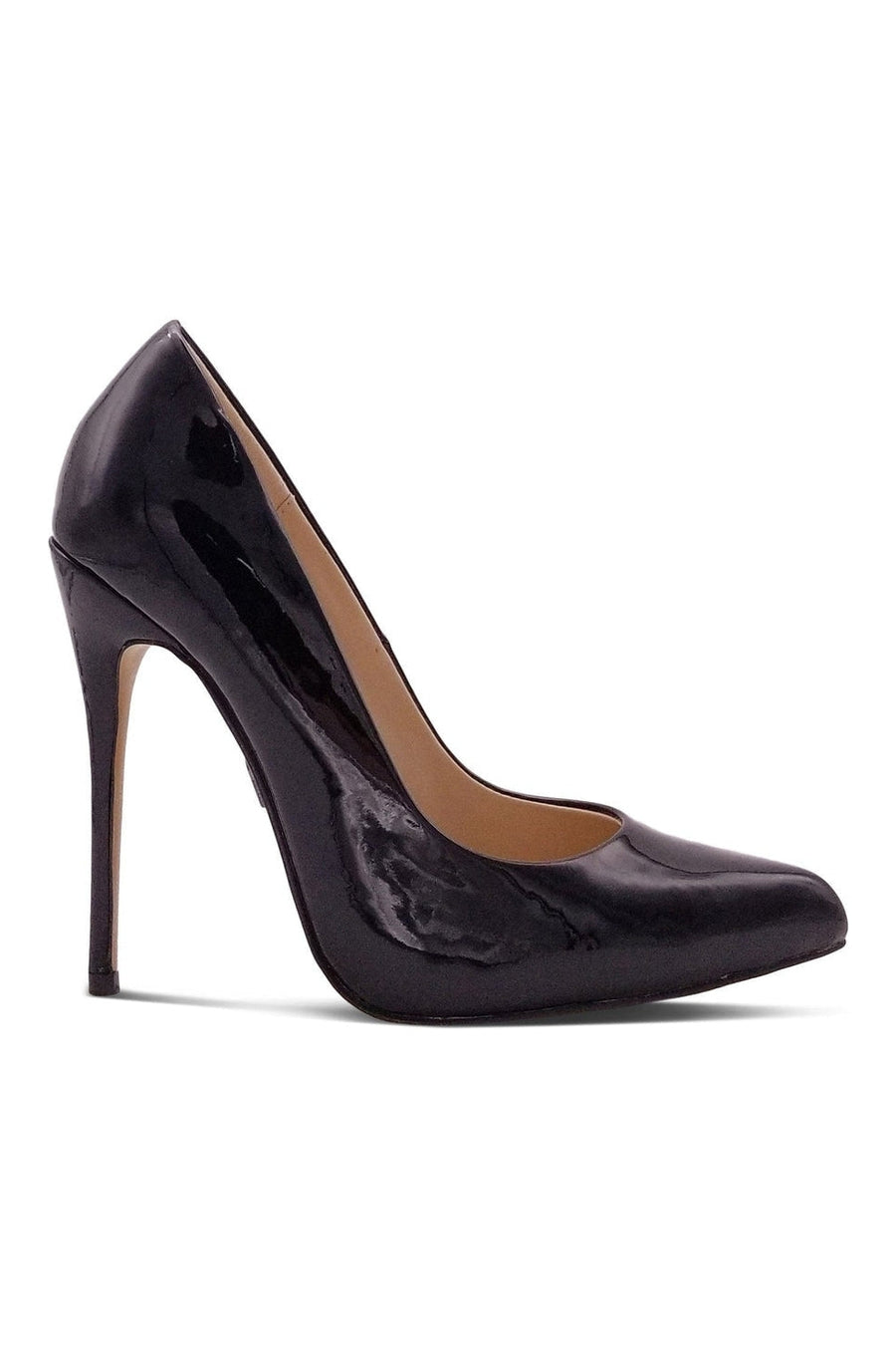 Sexyshoes Signature Sultry Low Cut Sky High Stiletto Heel Pump in Black Patent