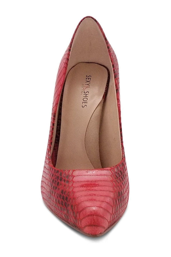 Sexyshoes Signature Sultry Low Cut Sky High Stiletto Heel Pump in Red Faux Leather