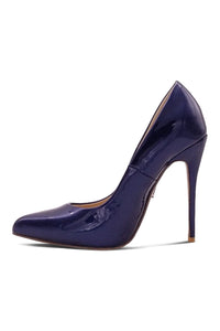 Sexyshoes Signature Sultry Low Cut Sky High Stiletto Heel Pump in Blue Patent