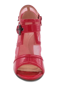 Sexyshoes Signature Mesh Open Toe Stiletto Bootie with Buckle in Red Patent
