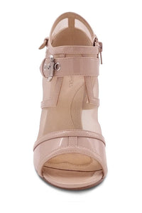 Sexyshoes Signature Mesh Open Toe Stiletto Bootie with Buckle in Bone Patent