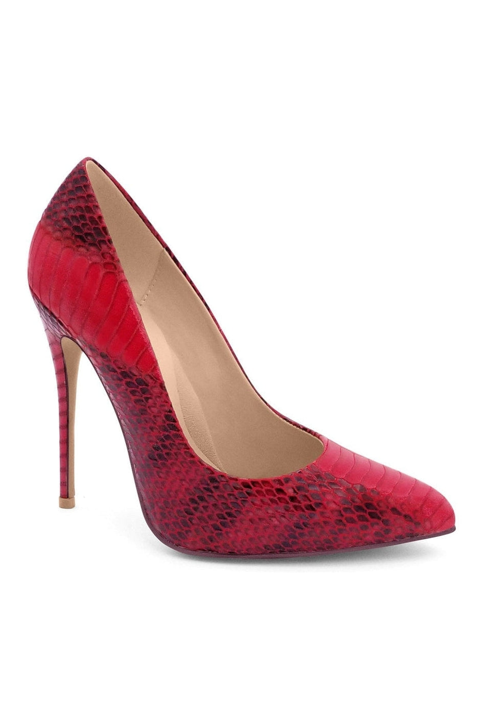 Sexyshoes Signature Sultry Low Cut Sky High Stiletto Heel Pump in Red Faux Leather from SexyShoes.com