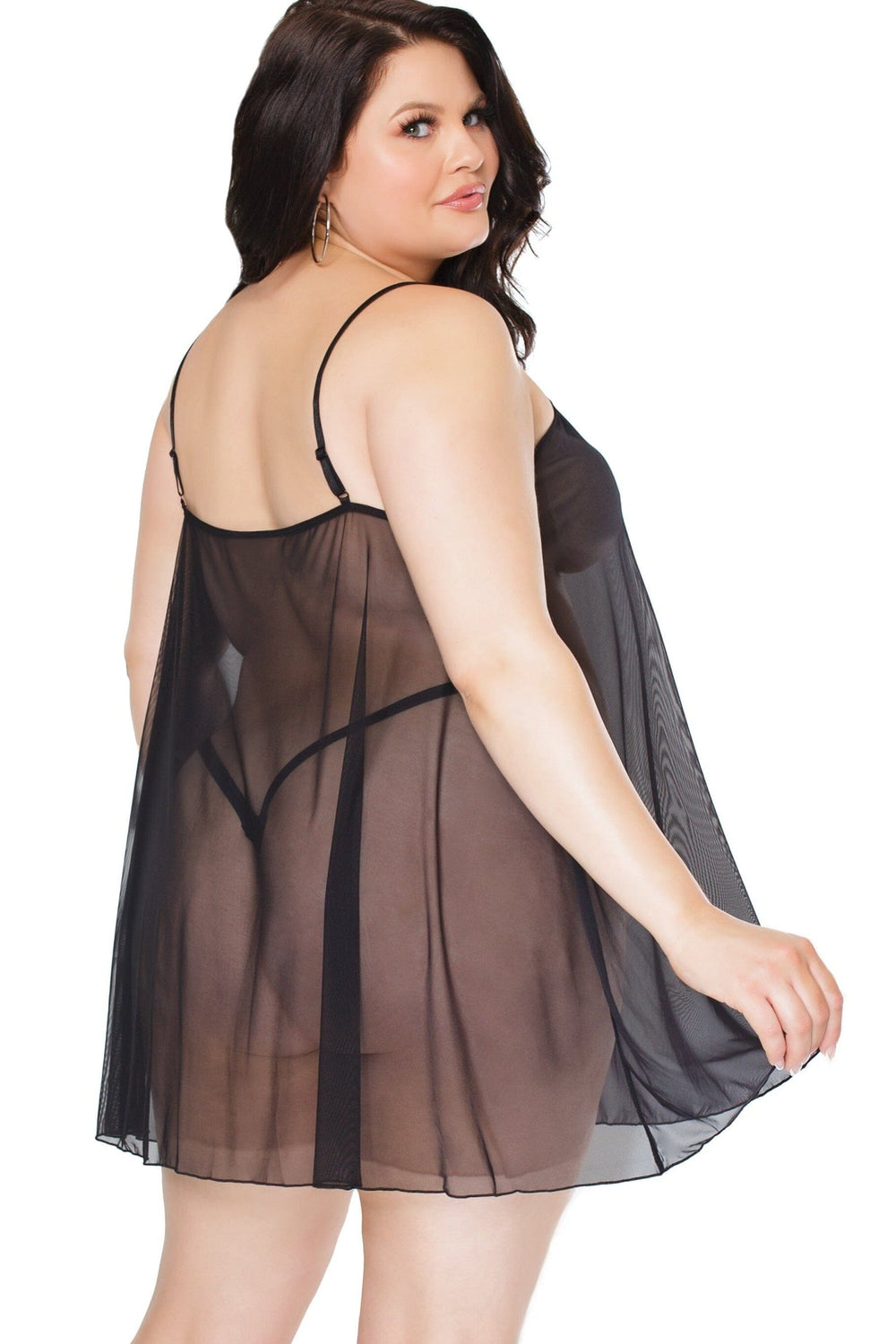 Baby Girl Sheer Chemise | Plus Size-Chemises-Coquette-Black-Q-SEXYSHOES.COM