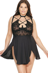 Babydoll & G-String Set | Plus Size-Babydolls-Coquette-Black-1/2XL-SEXYSHOES.COM
