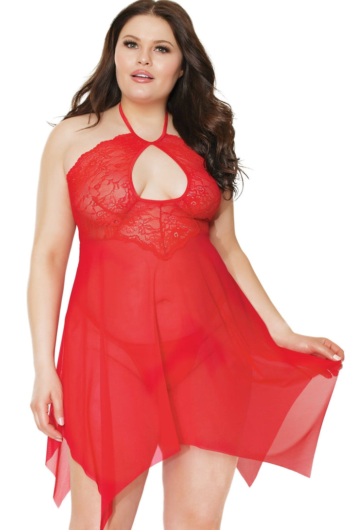 Babydoll & G-String Set | Plus Size-Babydolls-Coquette-Red-Q-SEXYSHOES.COM