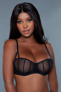 Balconette Bra With Sheer Mesh And Satin Lace-Up Detail