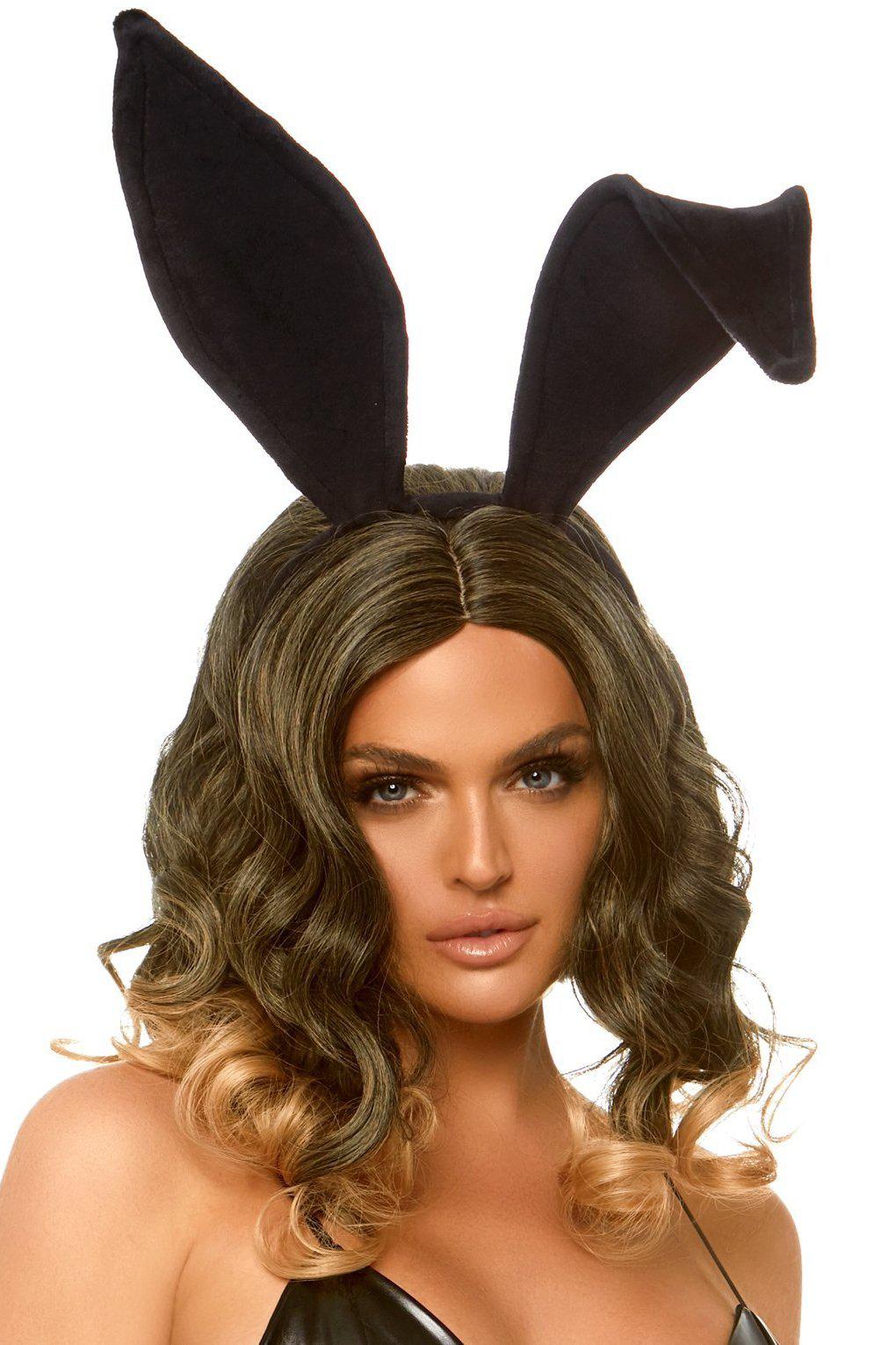 Leg Avenue Bendable Velvet Bunny Ears in Black  from SexyShoes.com