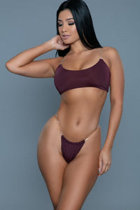 BeWicked Bikini Set With Clear Plastic Straps in Burgundy 
