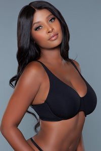 BeWicked Black Cotton Stretch Seamless Bra in Black 