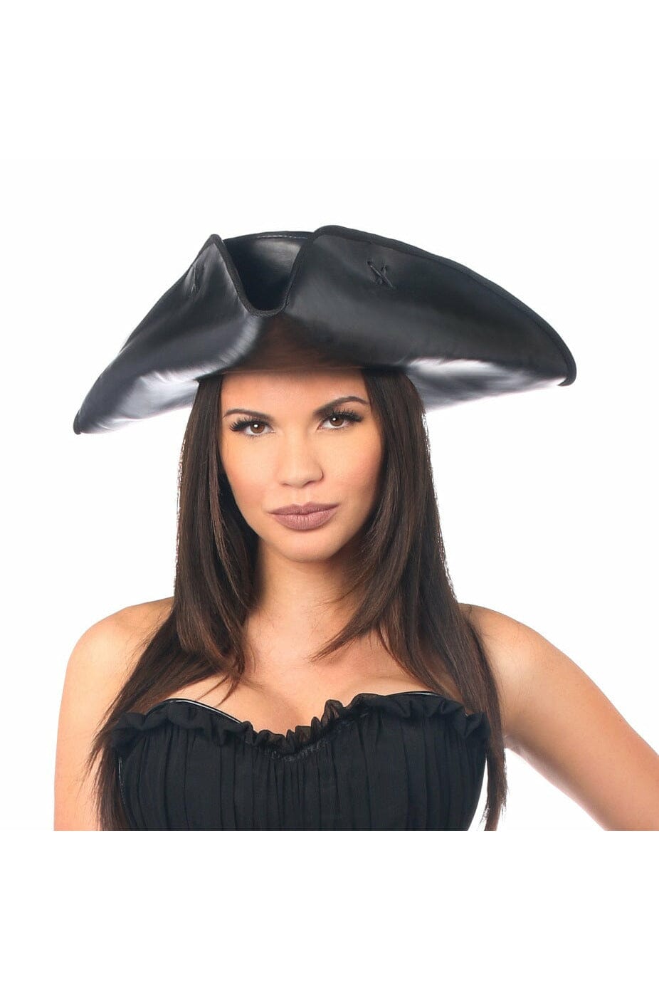 Black Faux Leather Pirate Hat-Costume Hats-Daisy Corsets-Black-O/S-SEXYSHOES.COM