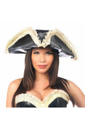 Black Faux Leather w/Cream Lace Pirate Hat