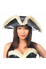 Black Faux Leather w/Cream Lace Pirate Hat