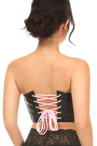 Daisy Corsets Black Faux Leather w/Pink Lace Up Bustier in Black 