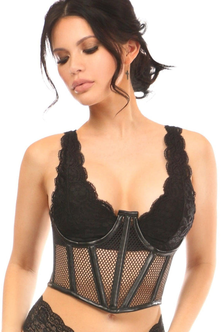 Black Fishnet Underwire Open Cup Waist Cincher-Waist Cincher-Daisy Corsets-Black-2X-SEXYSHOES.COM