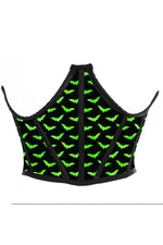 Black & Green Bats Satin Open Cup Waist Cincher
