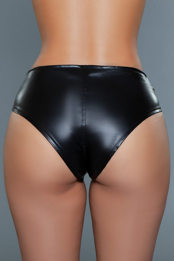 Black Low Rise Cheeky Leather Shorts-Fetish Shorts-BeWicked-SEXYSHOES.COM