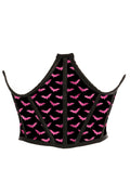 Black & Magenta Bats Satin Open Cup Waist Cincher