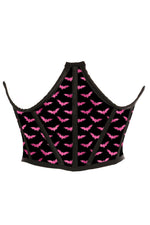 Black & Magenta Bats Satin Open Cup Waist Cincher