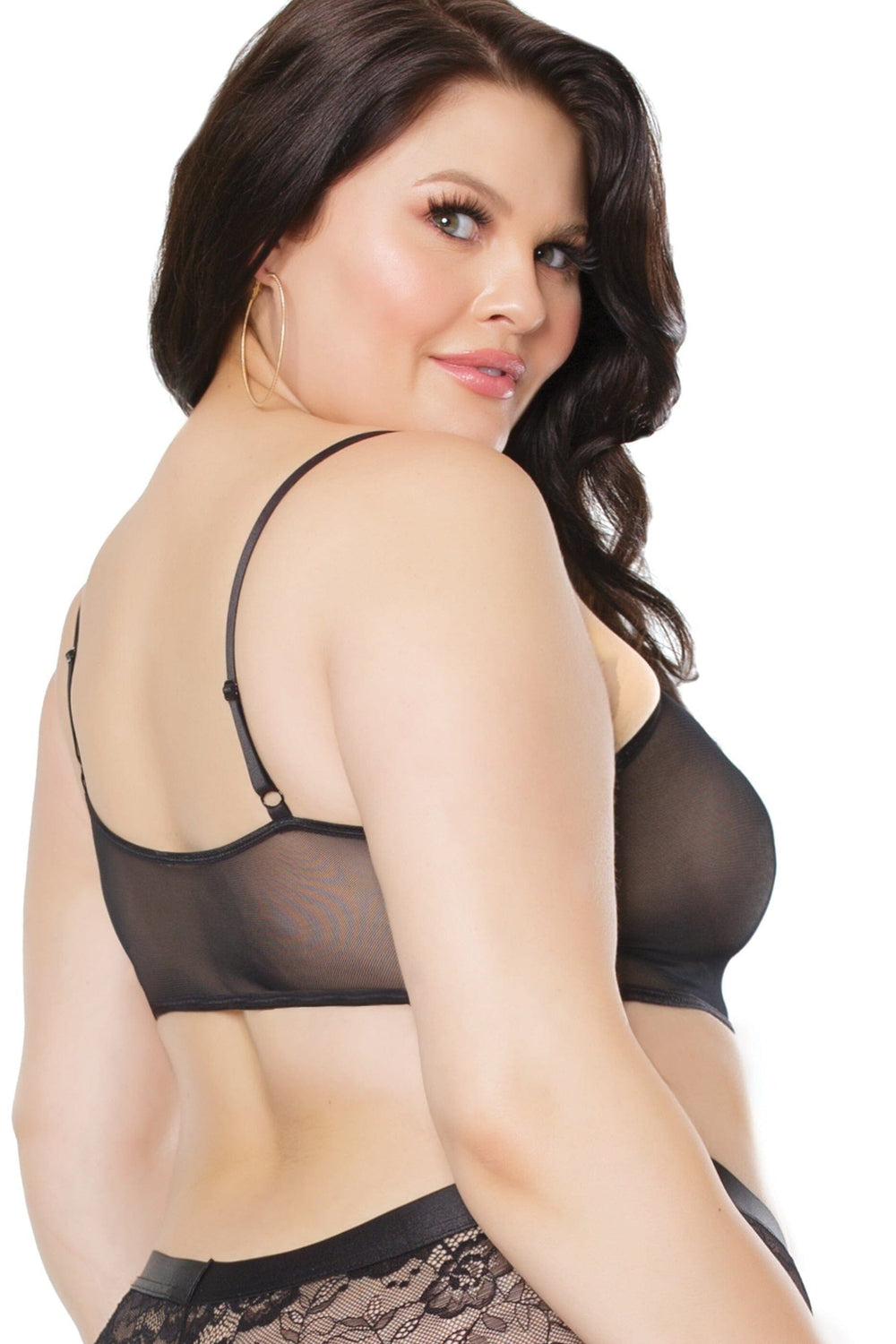 Black Mesh Bralette | Plus Size-Bras-Coquette-Black-Q-SEXYSHOES.COM