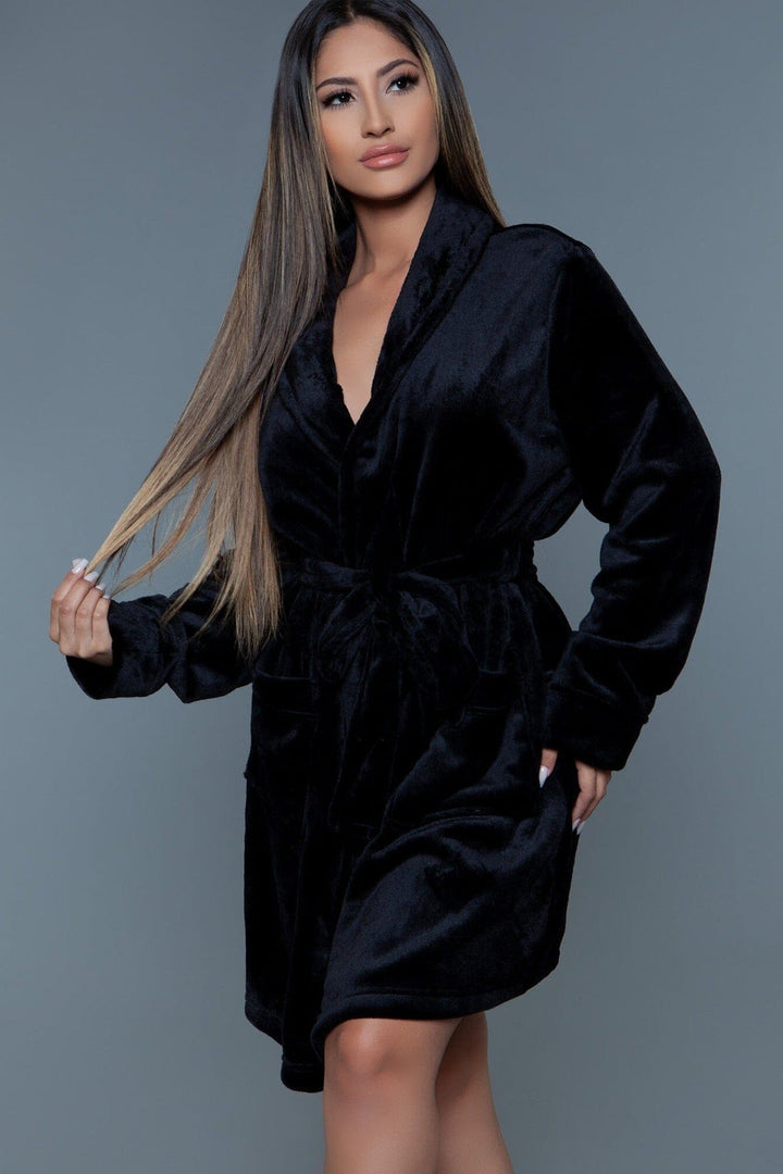 Black Mid-Length Push Robe-Gowns + Robes-BeWicked-SEXYSHOES.COM