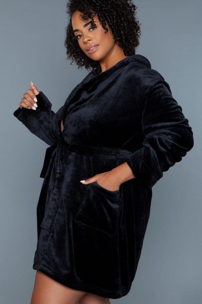 Black Mid-Length Push Robe-Gowns + Robes-BeWicked-SEXYSHOES.COM