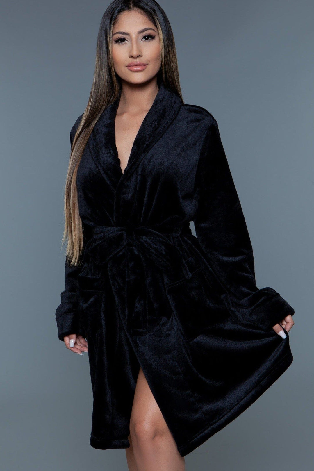 BeWicked Black Mid Length Push Robe in Black  from SexyShoes.com