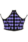 Black & Purple Diamond Satin Open Cup Waist Cincher