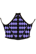 Black & Purple Diamond Satin Open Cup Waist Cincher