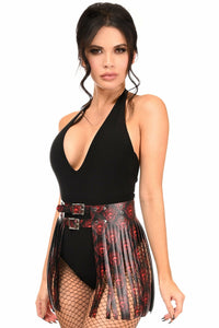 Black & Red Skull Faux Leather Fringe Skirt-Fringe Skirts-Daisy Corsets-Black-S-SEXYSHOES.COM