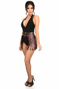 Black & Red Skull Faux Leather Fringe Skirt-Fringe Skirts-Daisy Corsets-SEXYSHOES.COM