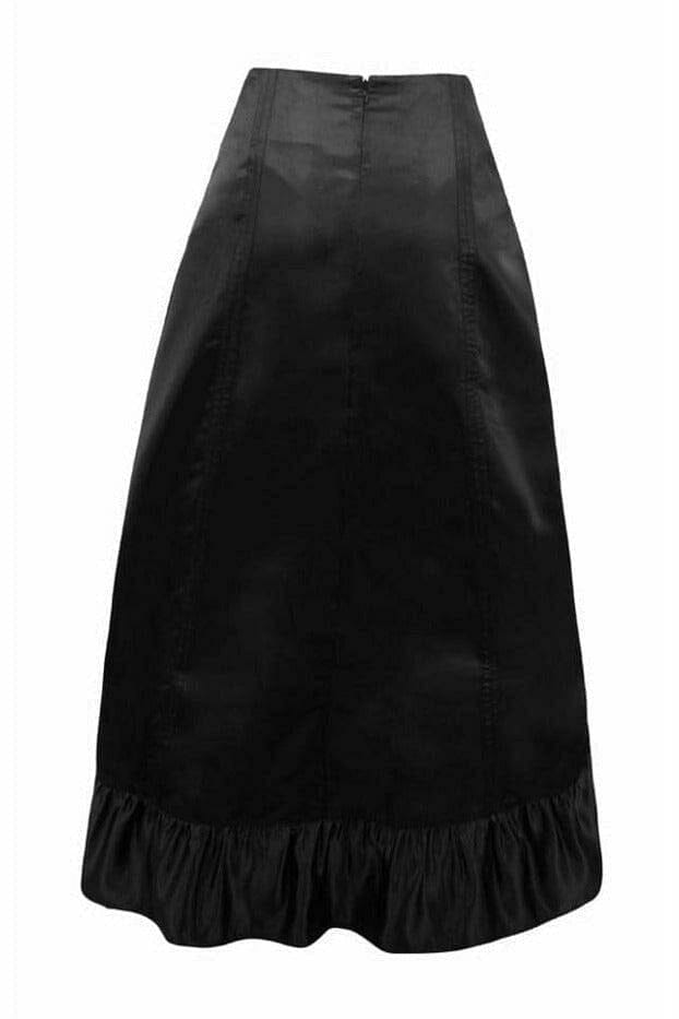 Daisy Corsets Black Satin Hi Low Ruched Ruffle Skirt in Black 